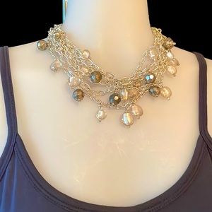 6-Strand Silver Necklace with Glass Beads